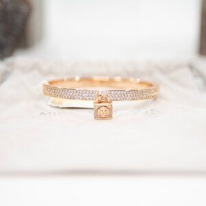 Michael Kors Metallic Muse Pave CZ Crystal Rose Gold Plated Bangle Bracelet NWT